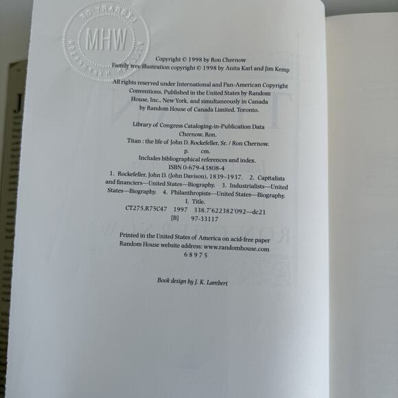 TITAN THE LIFE OF JOHN‎ D. ROCKEFELLER Chernow 1998 Hardcover T46 - Picture 4 of 7